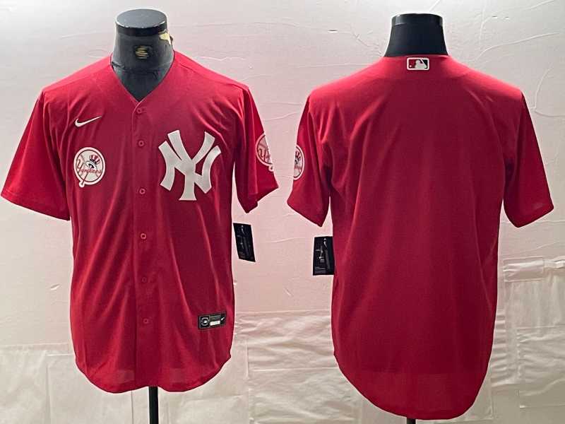 Mens New York Yankees Blank Red Cool Base Stitched Baseball Jersey
